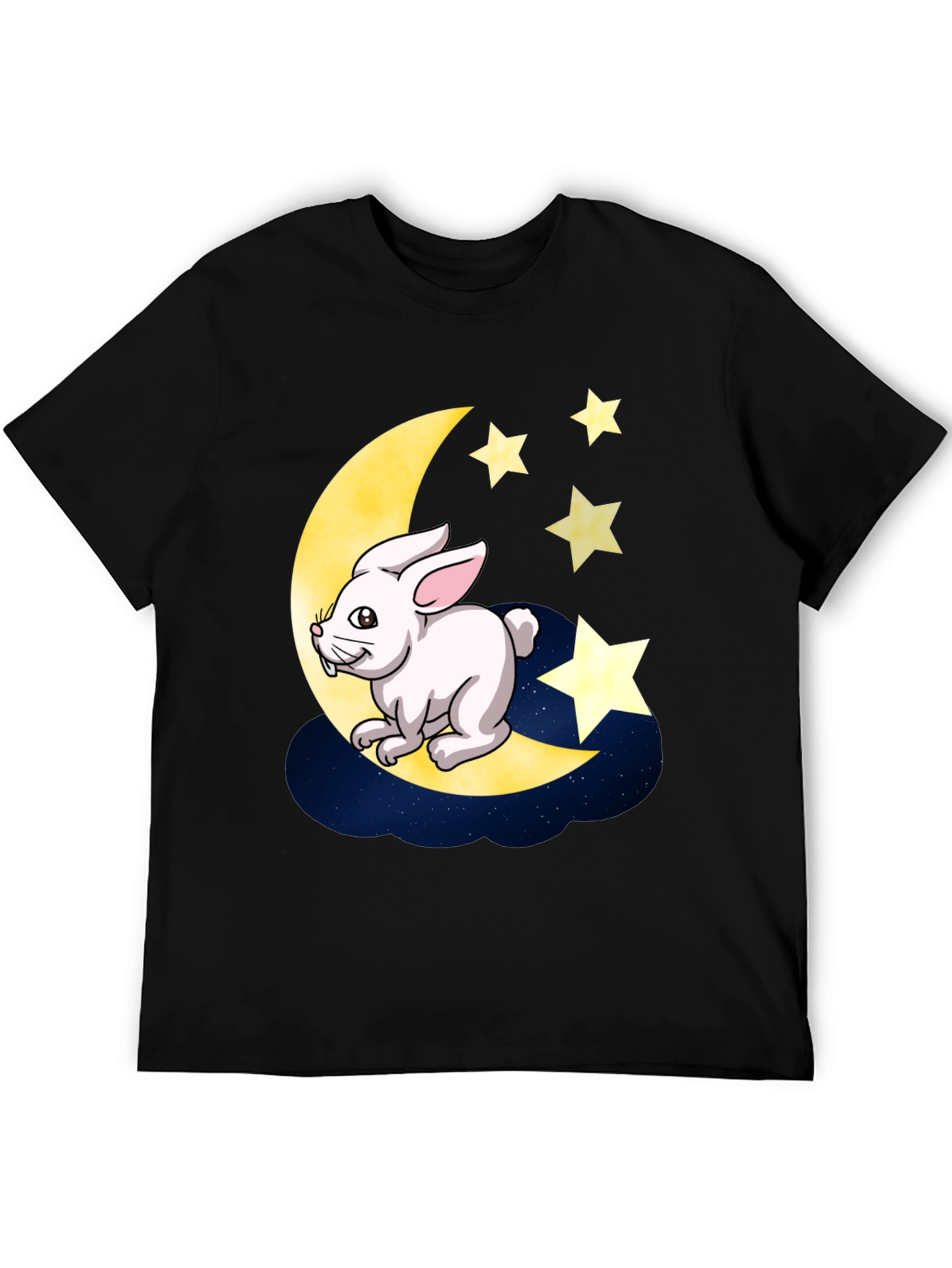 Moon Rabbit Graphic Tee - Black Cotton T-Shirt
