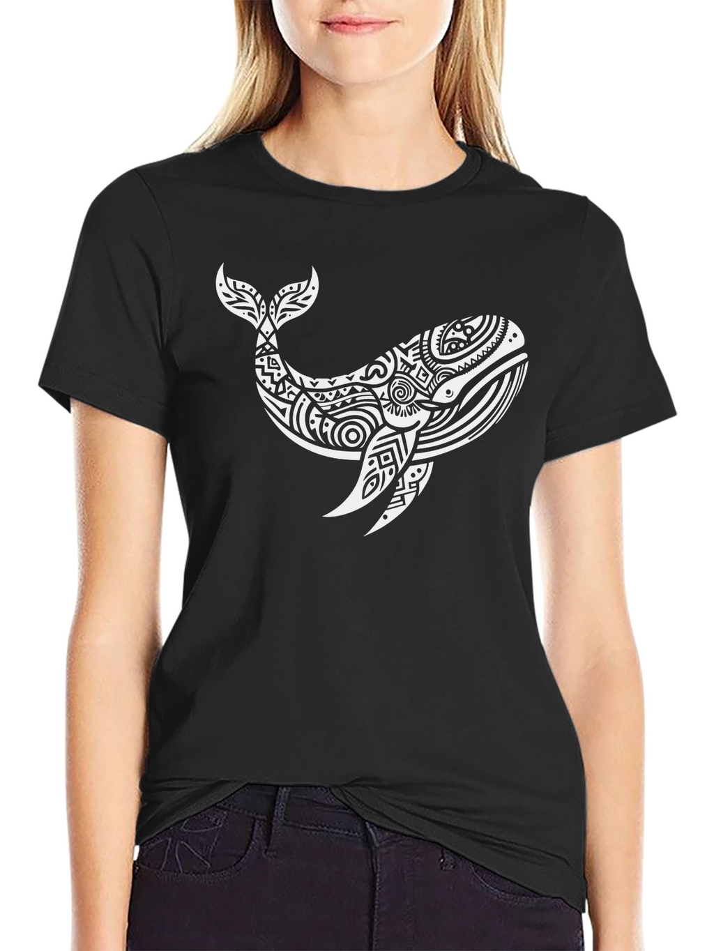Whale Graphic Tee - Black Cotton T-Shirt