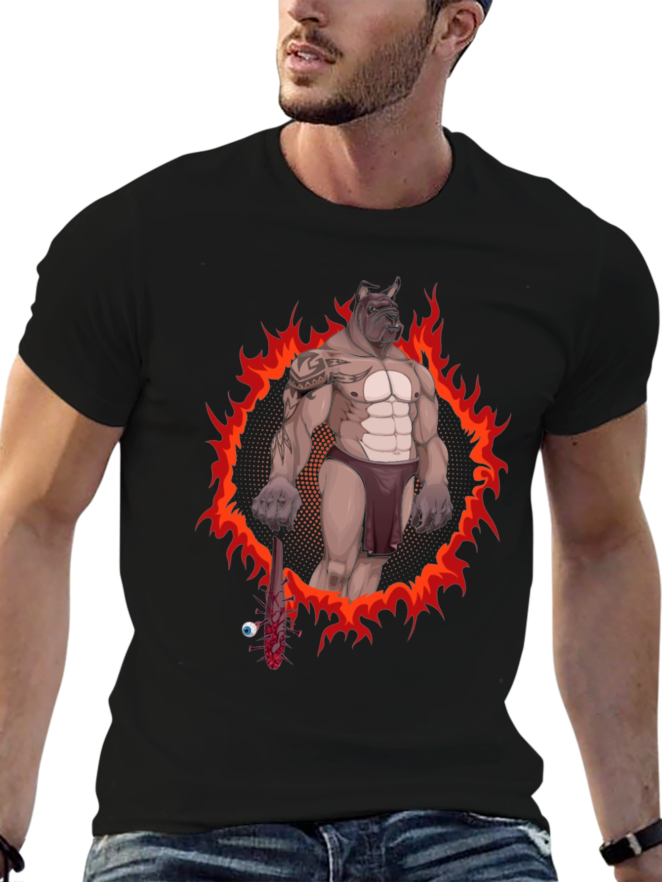 Black Graphic Tee - Dog Gladiator Design