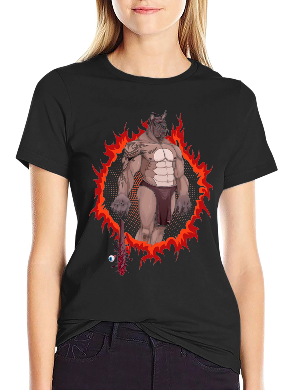 Black Graphic Tee - Dog Gladiator Design