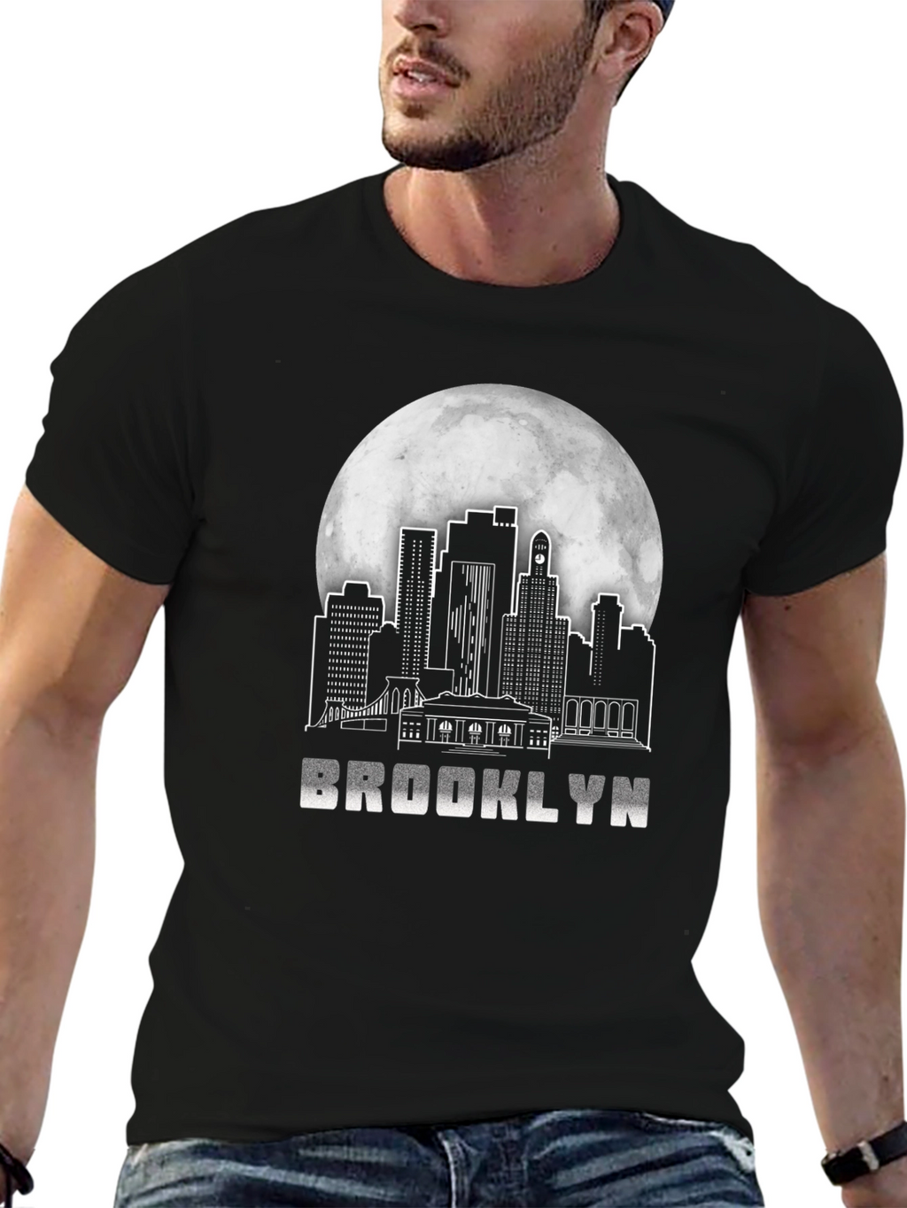 Brooklyn Skyline T-Shirt - Cityscape Moon Graphic Tee