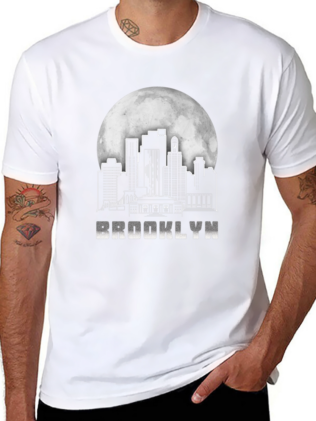 Brooklyn Skyline T-Shirt - Cityscape Moon Graphic Tee