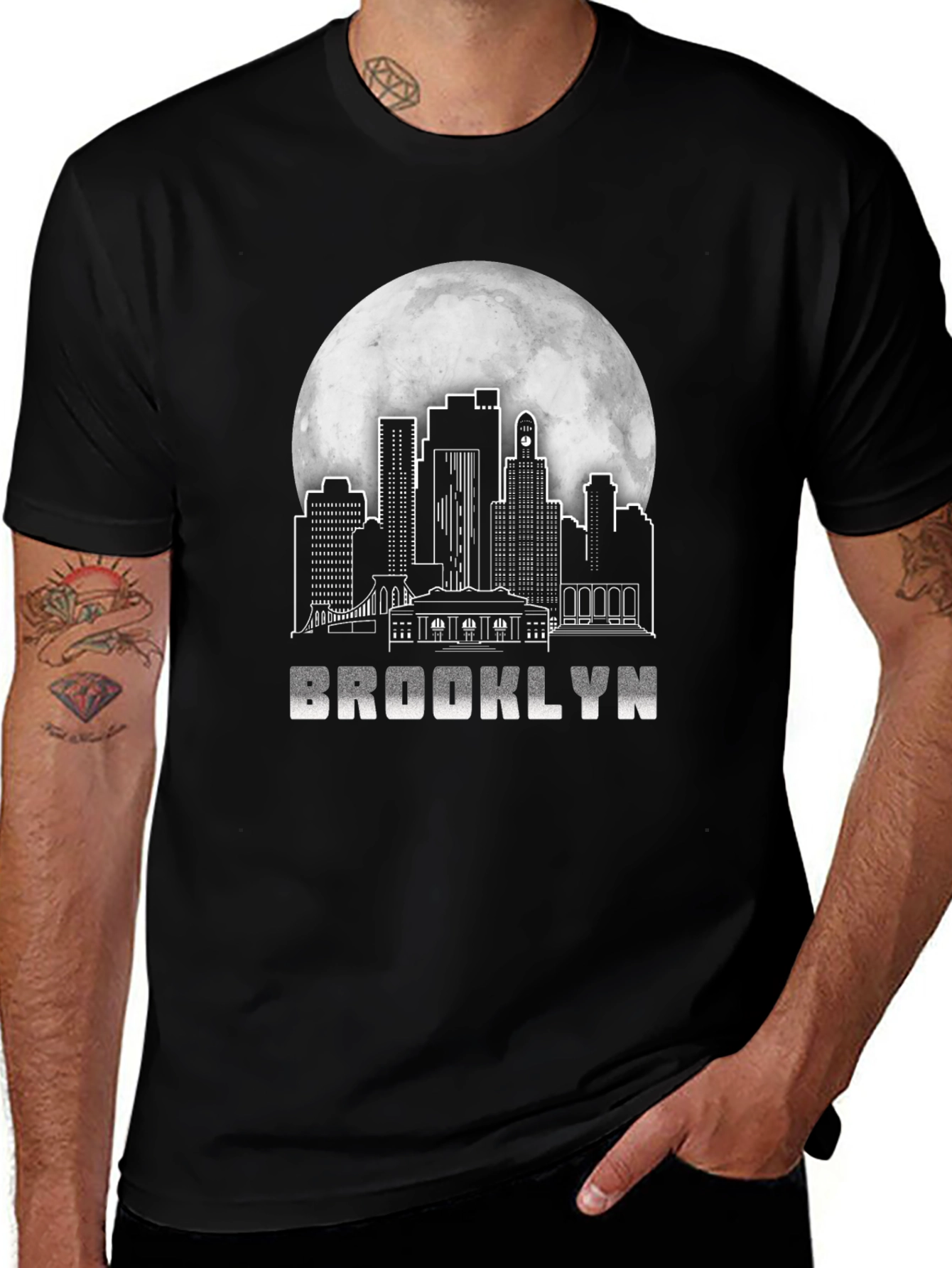 Brooklyn Skyline T-Shirt - Cityscape Moon Graphic Tee