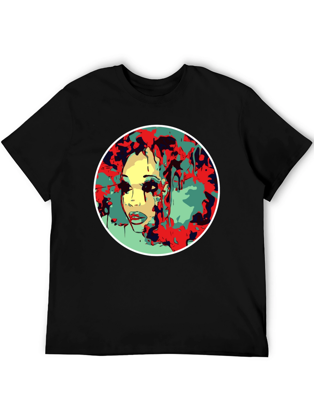 Abstract Face Graphic T-Shirt - Black