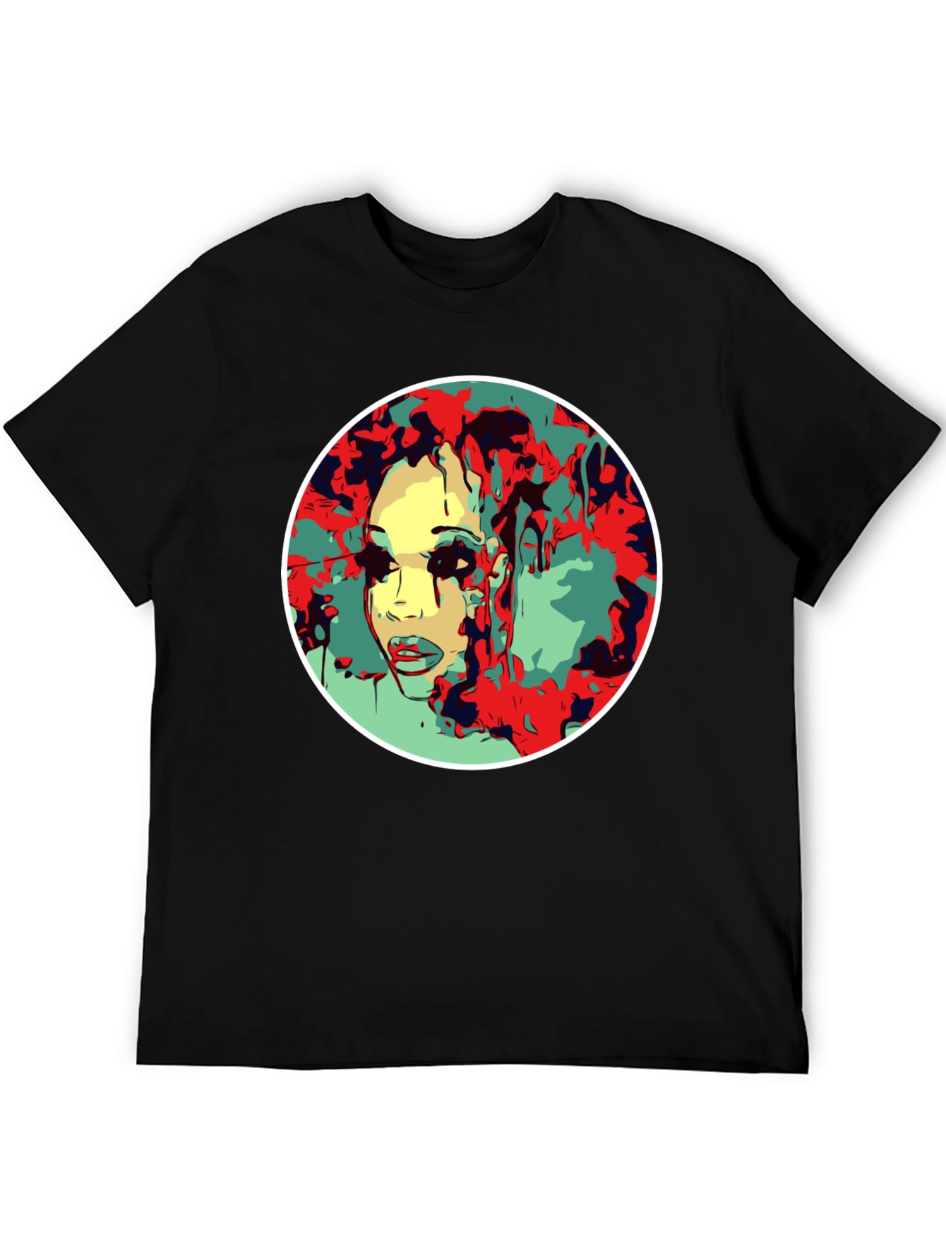 Abstract Face Graphic T-Shirt - Black