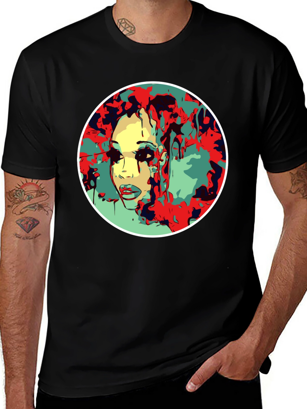 Abstract Face Graphic T-Shirt - Black