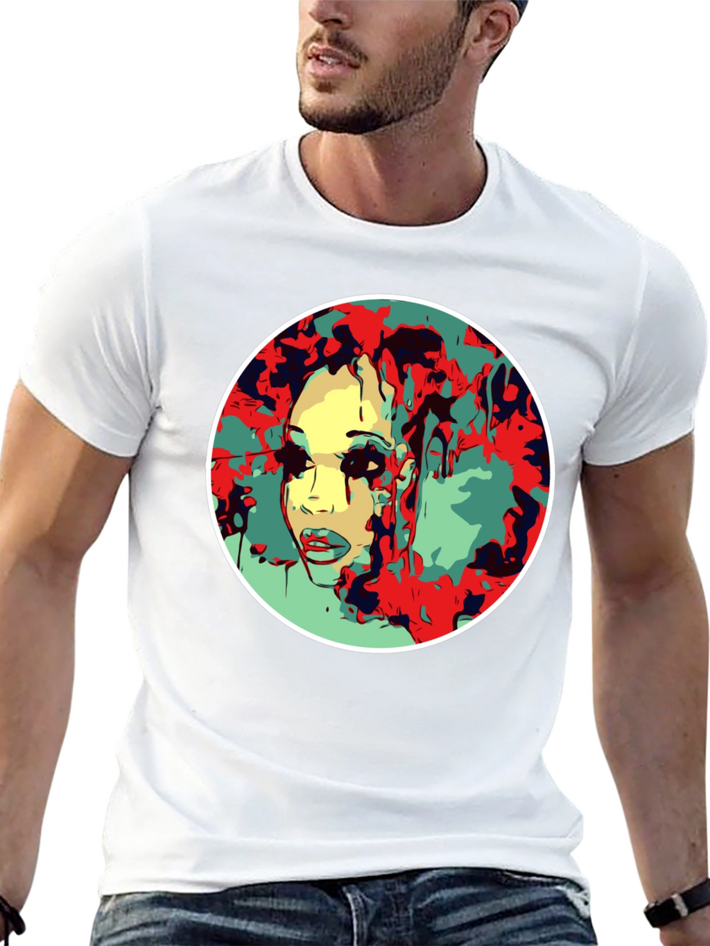 Abstract Face Graphic T-Shirt - Black
