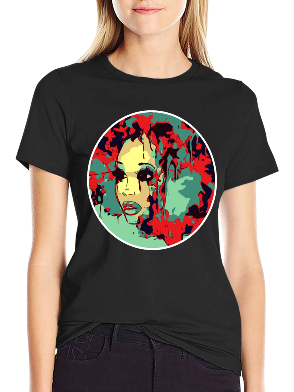 Abstract Face Graphic T-Shirt - Black