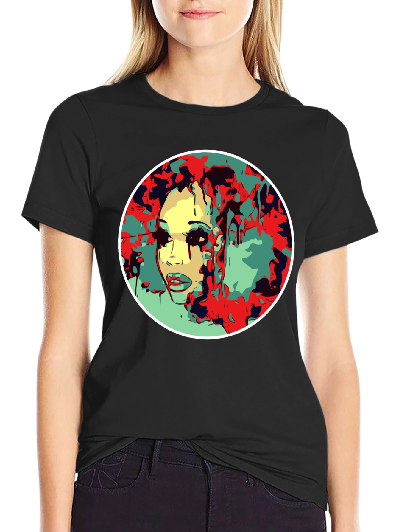 Abstract Face Graphic T-Shirt - Black