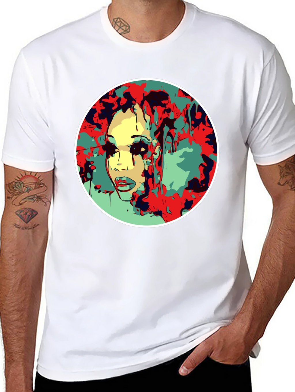 Abstract Face Graphic T-Shirt - Black