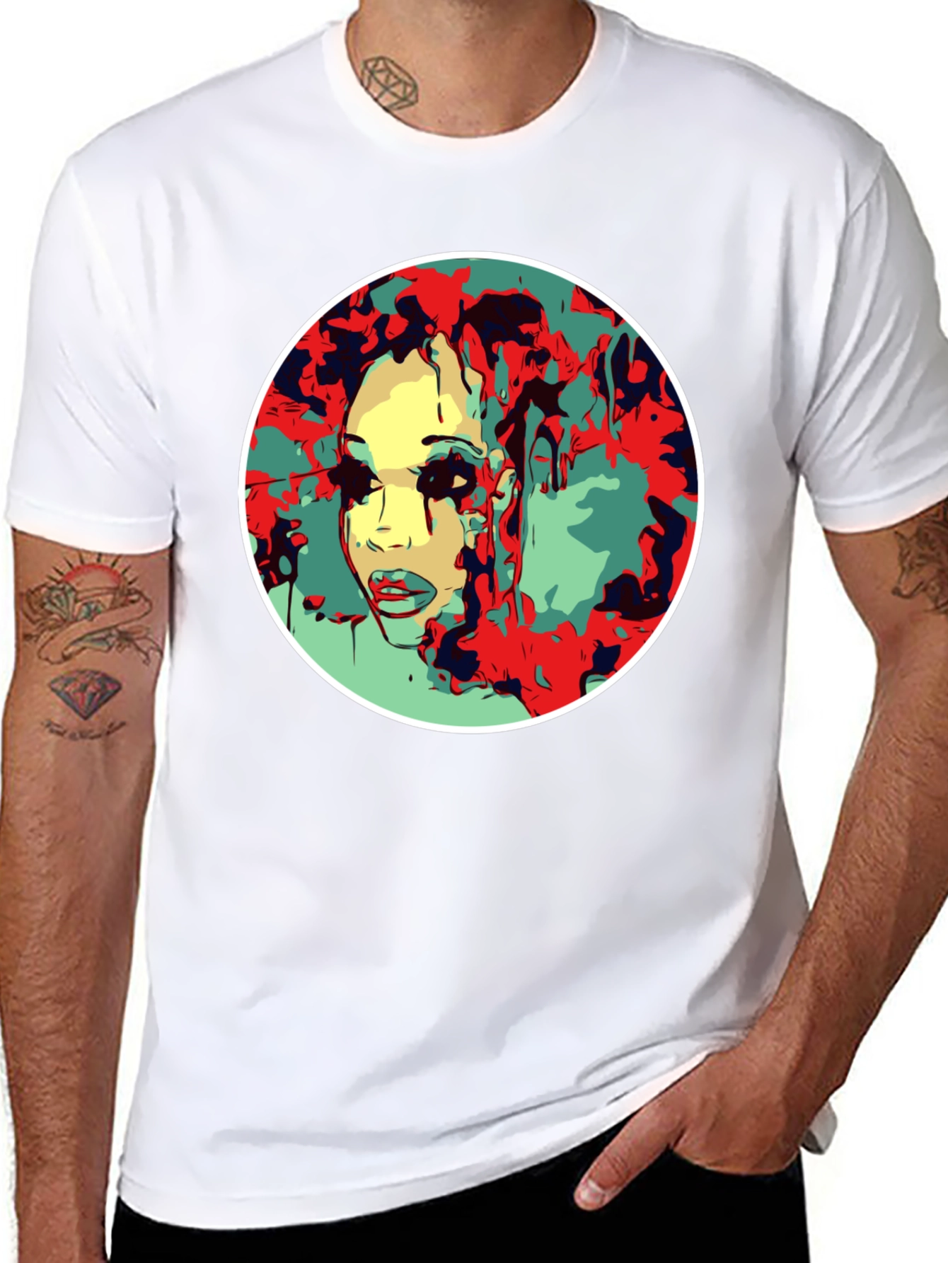 Abstract Face Graphic T-Shirt - Black