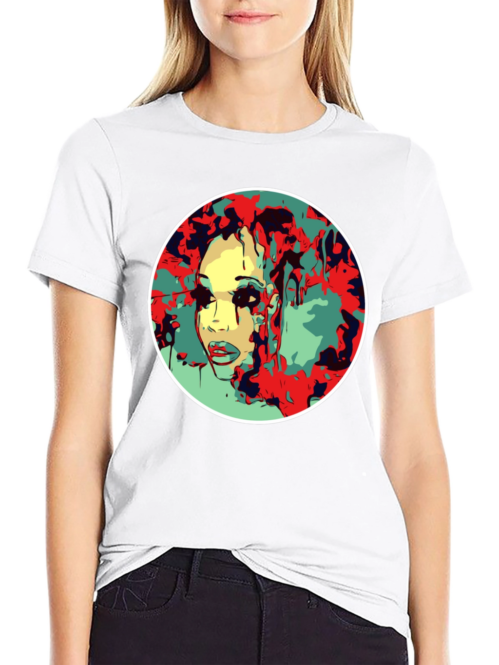Abstract Face Graphic T-Shirt - Black