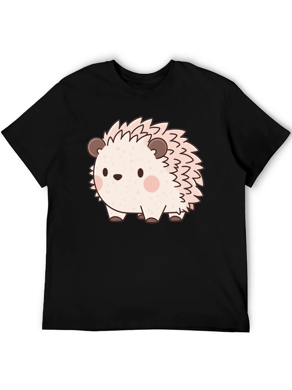 Cute Hedgehog Graphic Print Black T-Shirt