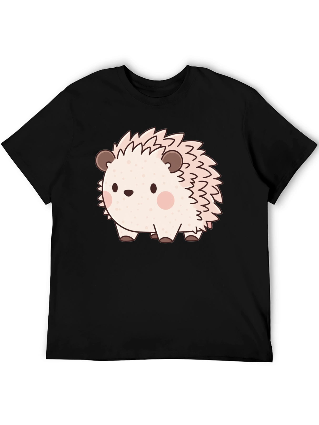 Cute Hedgehog Graphic Print Black T-Shirt