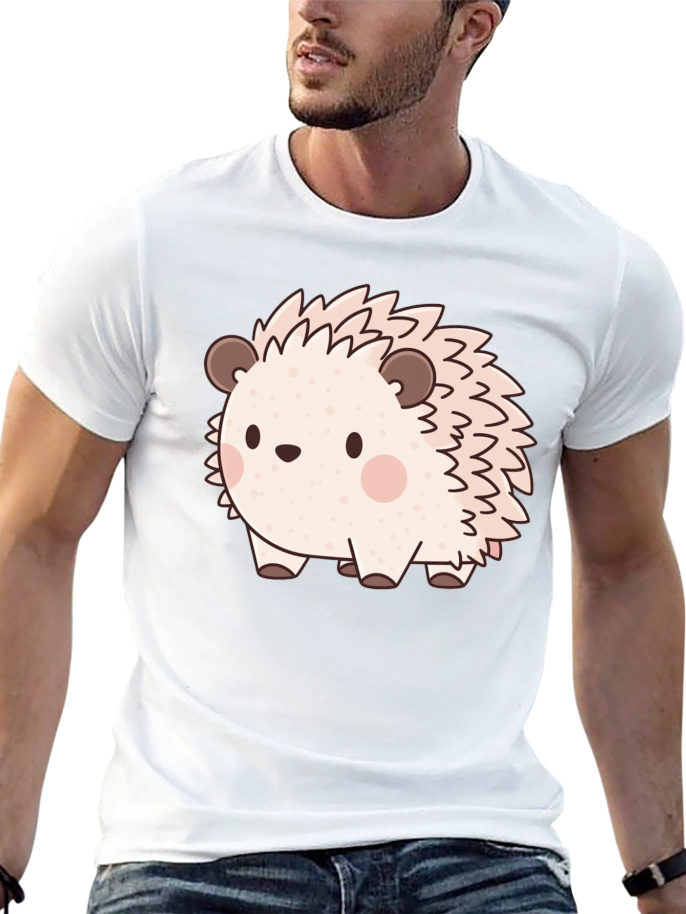 Cute Hedgehog Graphic Print Black T-Shirt