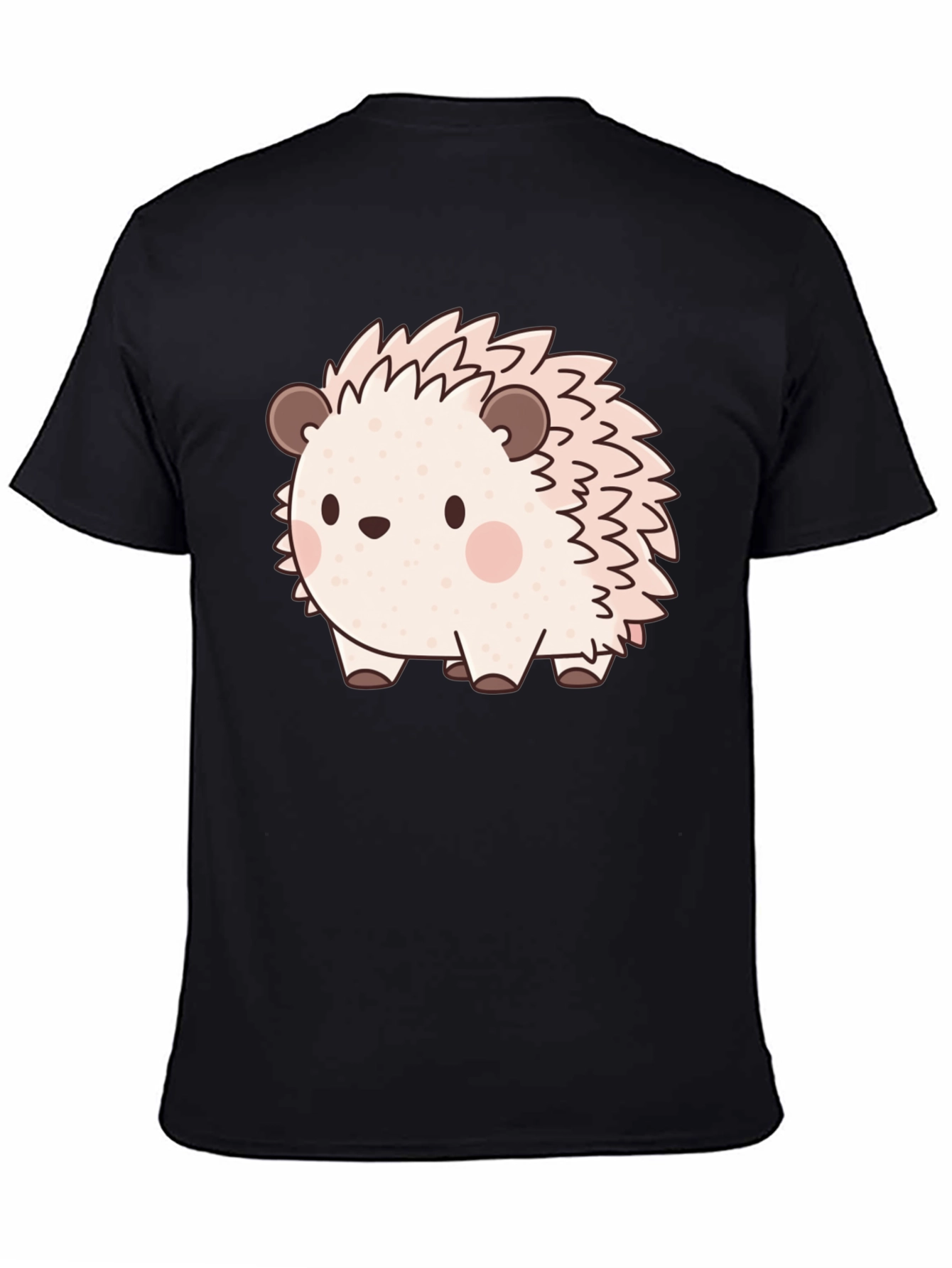 Cute Hedgehog Graphic Print Black T-Shirt