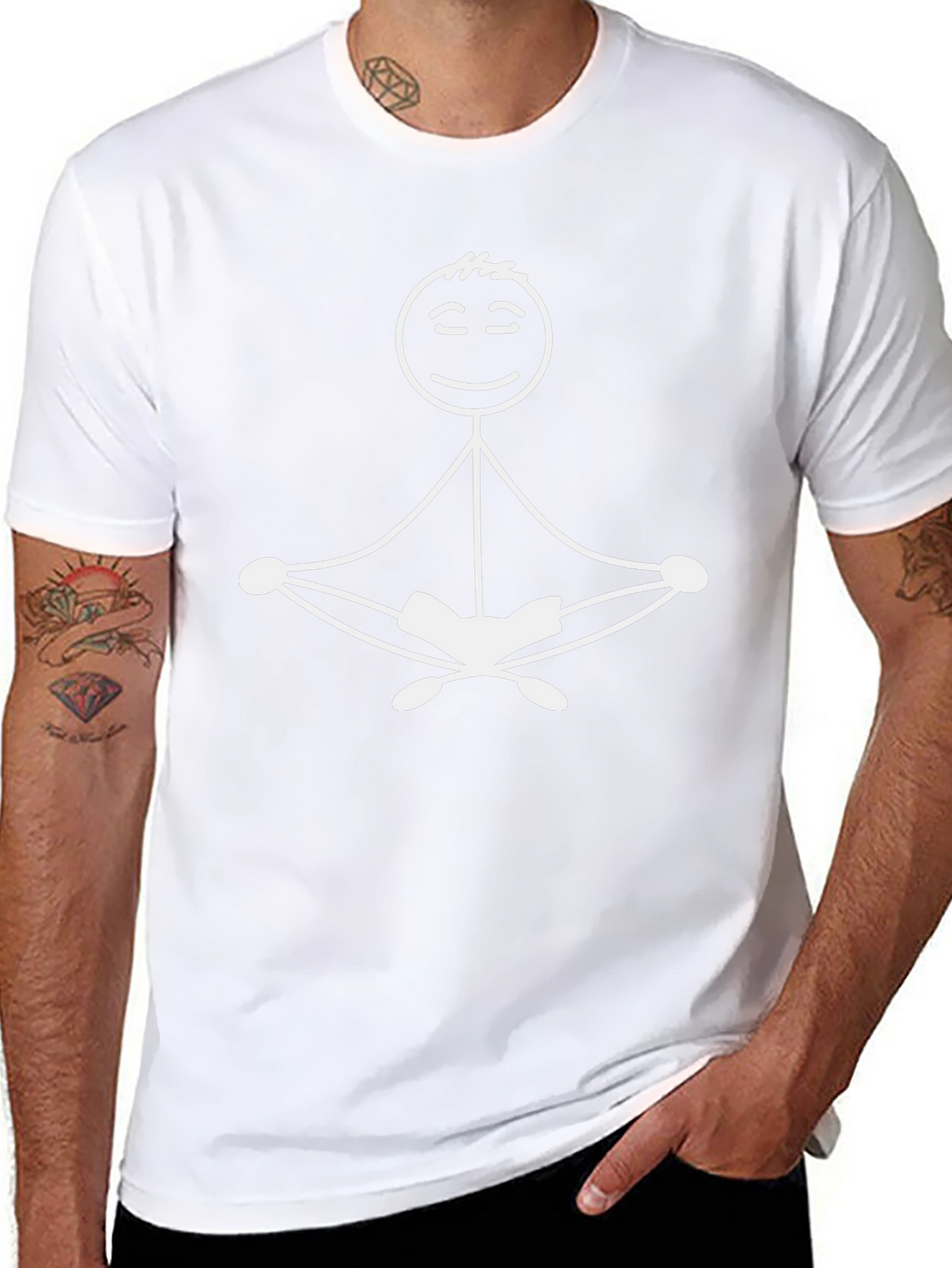 Meditating Stick Figure Graphic Tee - Black Cotton Blend
