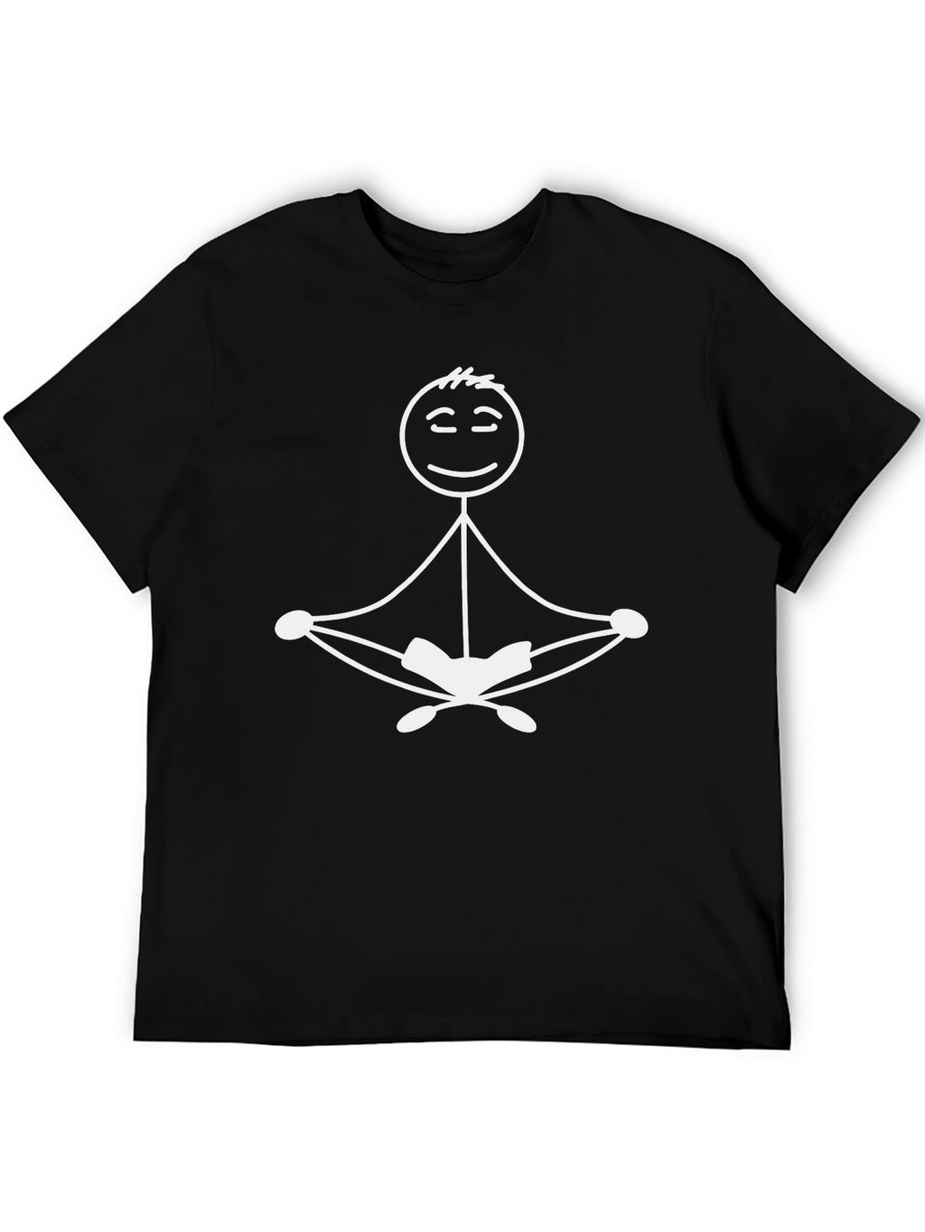 Meditating Stick Figure Graphic Tee - Black Cotton Blend