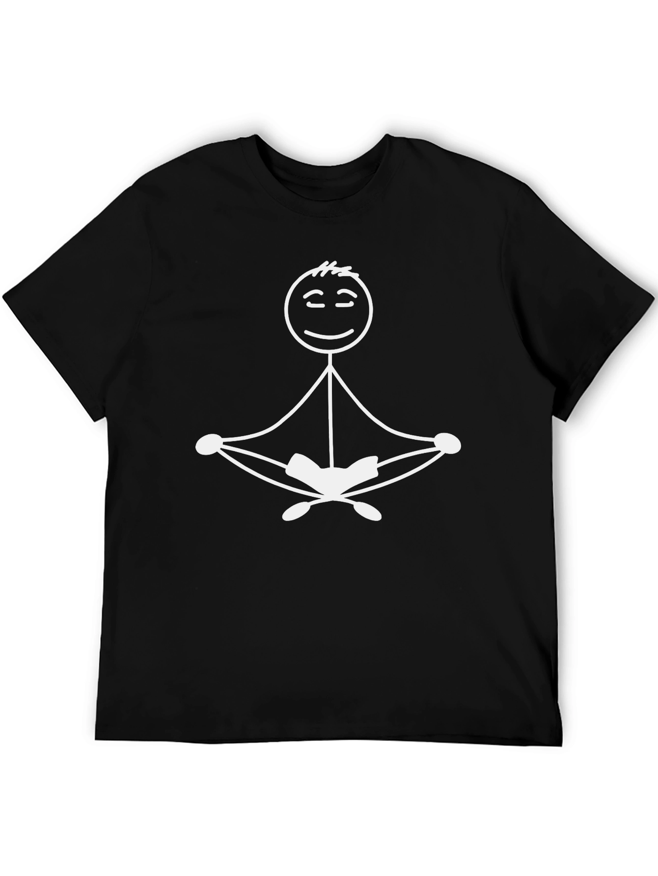 Meditating Stick Figure Graphic Tee - Black Cotton Blend
