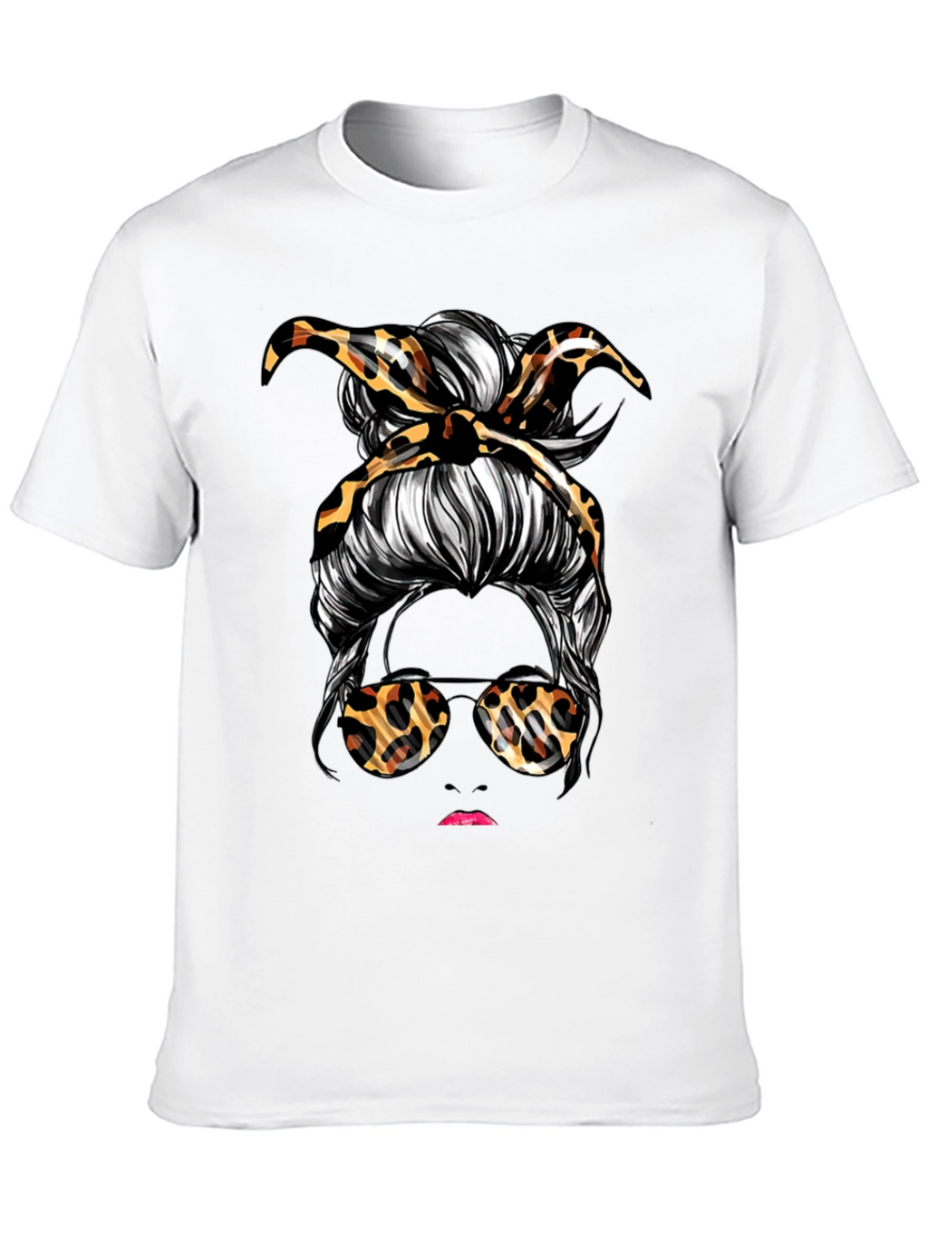 Messy Bun Leopard Print T-Shirt