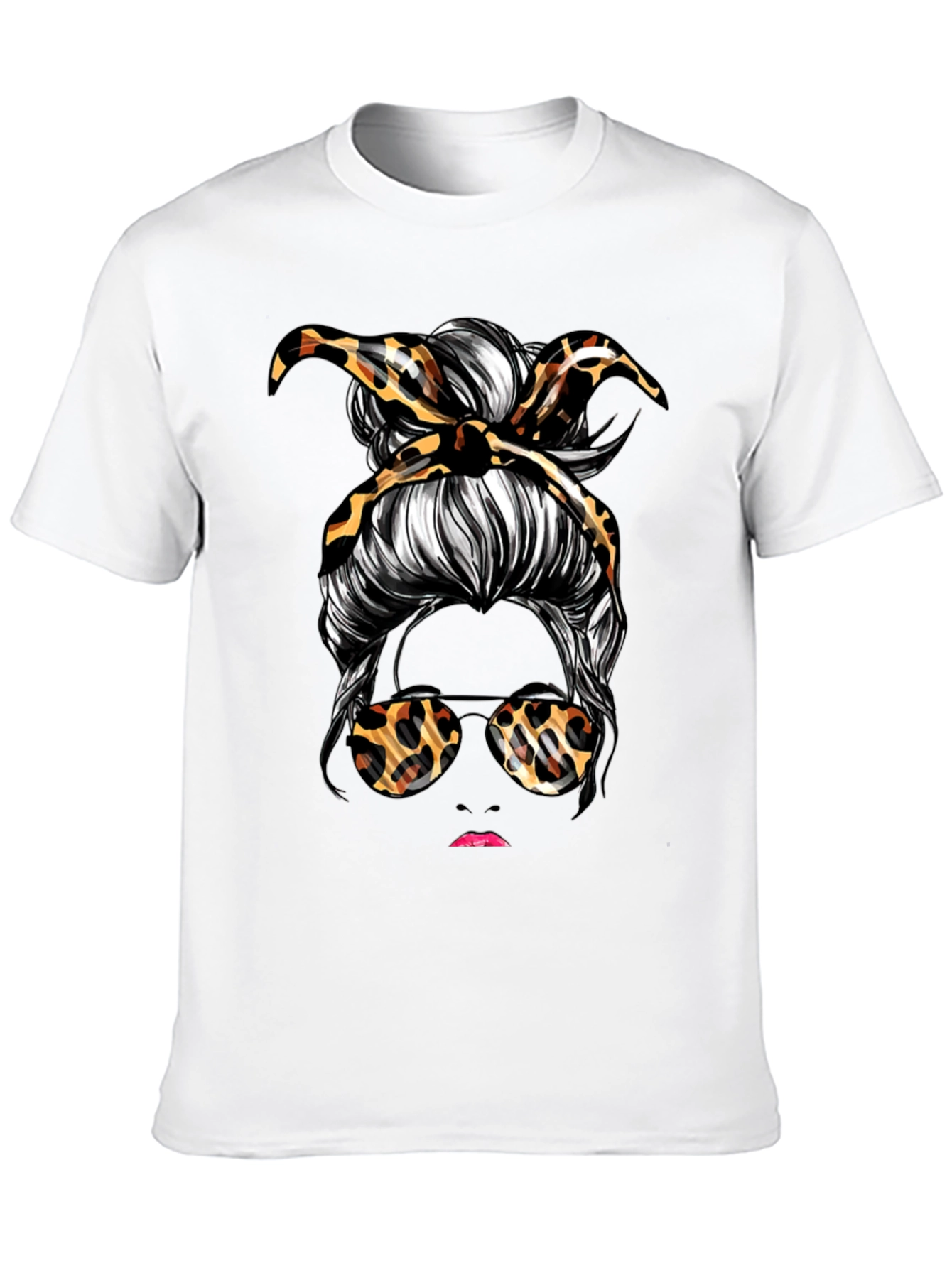 Messy Bun Leopard Print T-Shirt