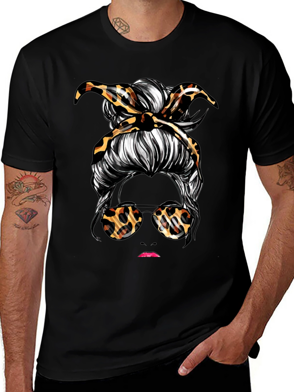 Messy Bun Leopard Print T-Shirt