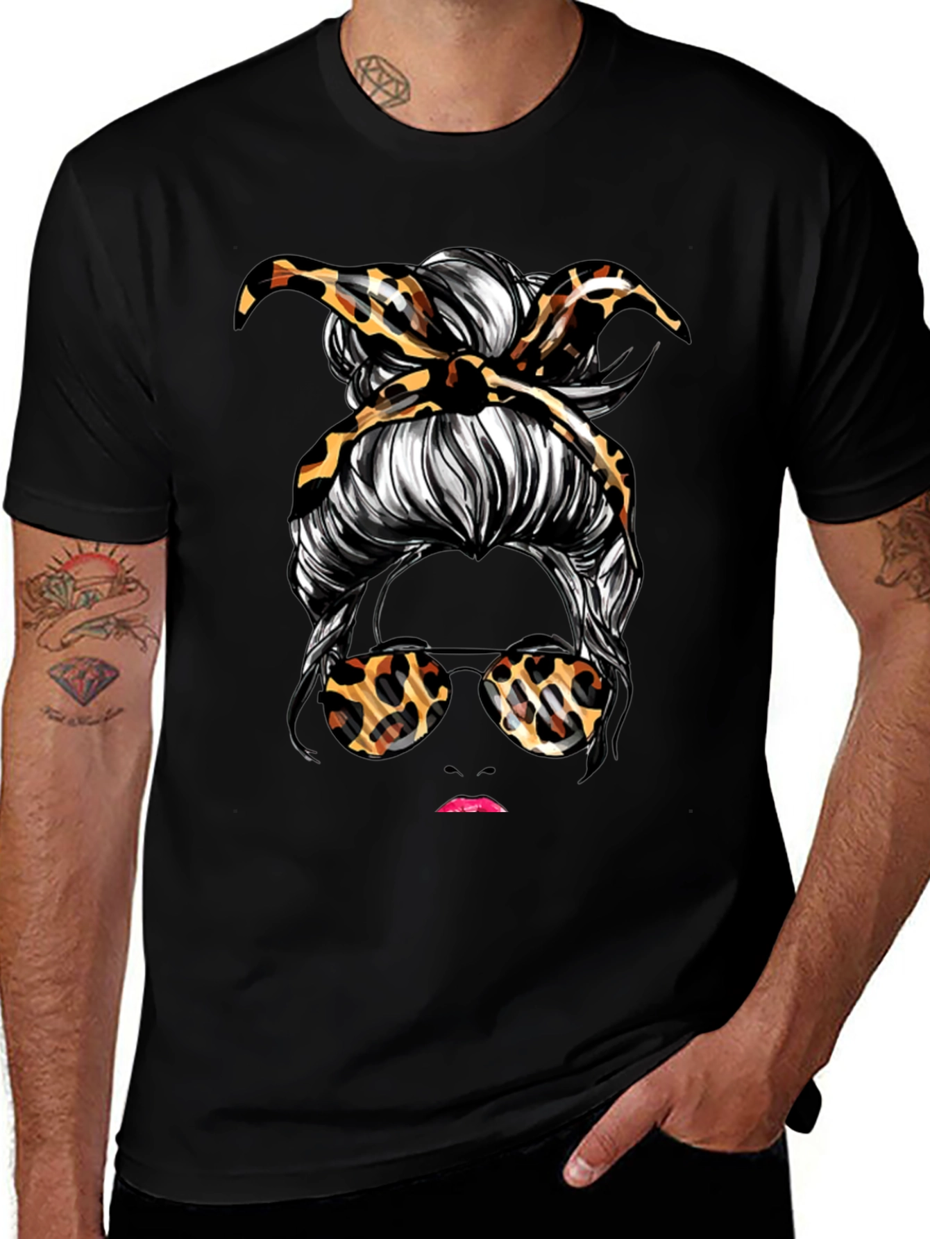 Messy Bun Leopard Print T-Shirt