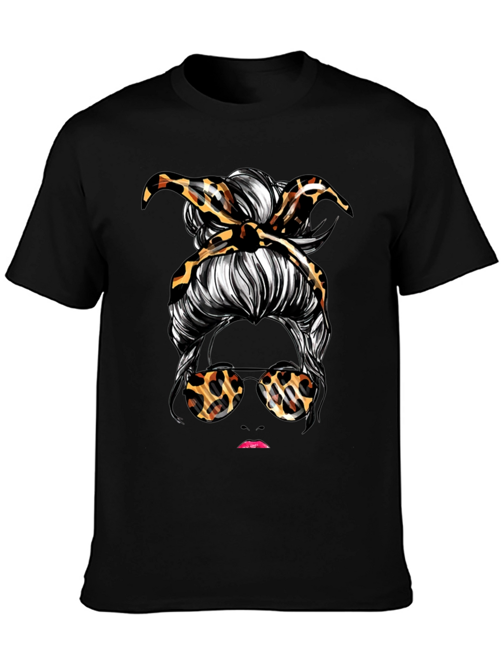 Messy Bun Leopard Print T-Shirt
