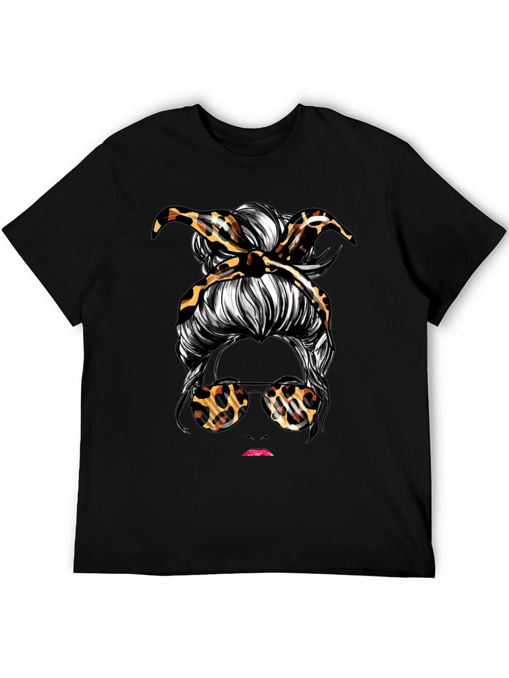 Messy Bun Leopard Print T-Shirt