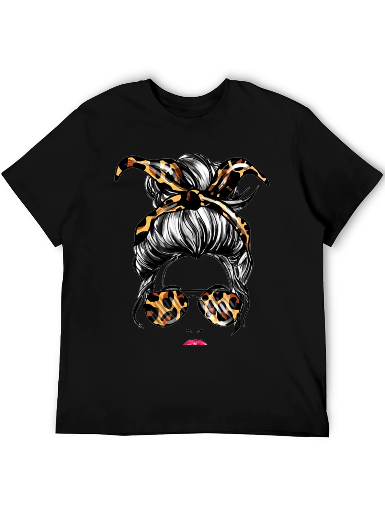 Messy Bun Leopard Print T-Shirt