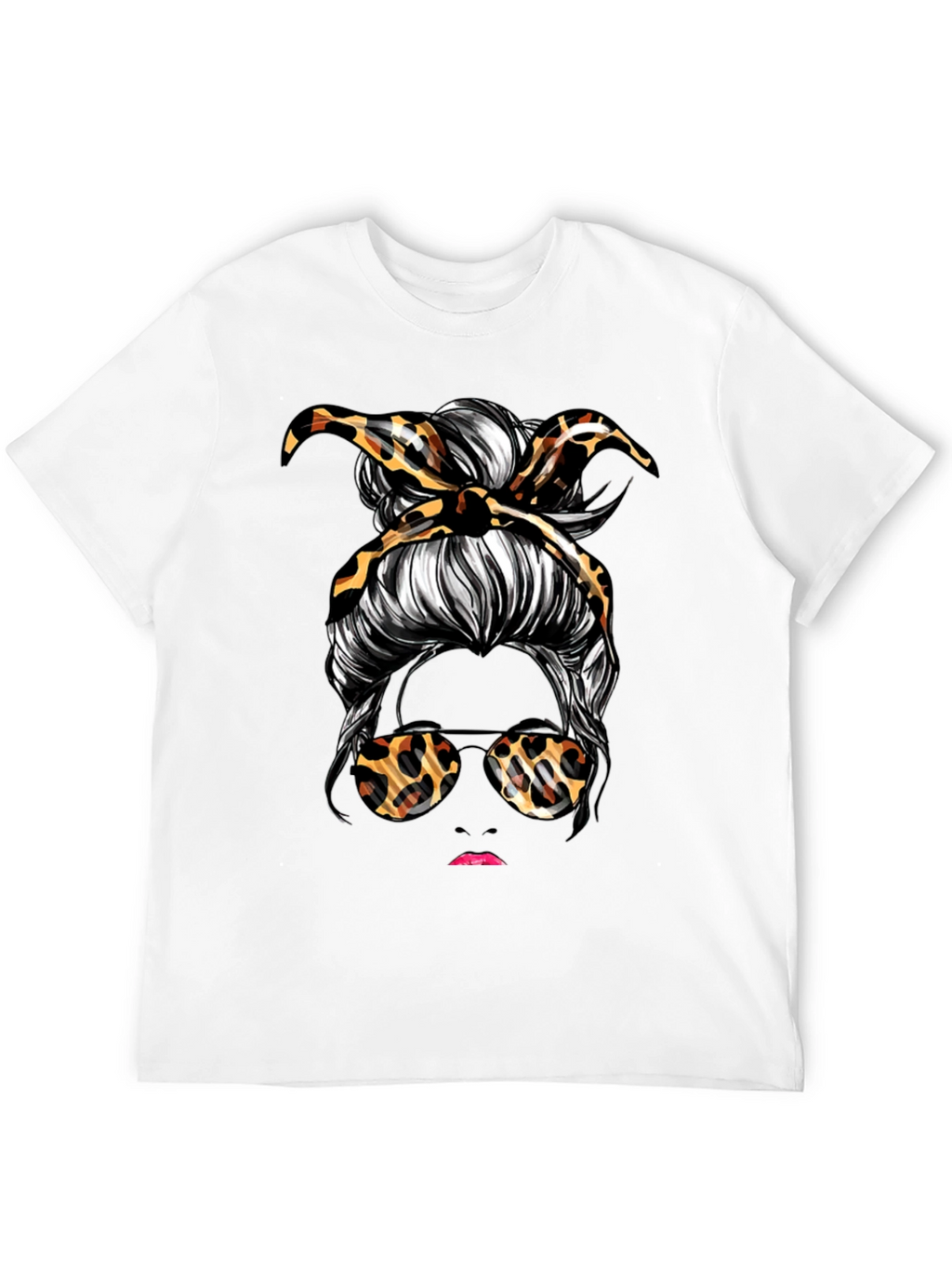 Messy Bun Leopard Print T-Shirt
