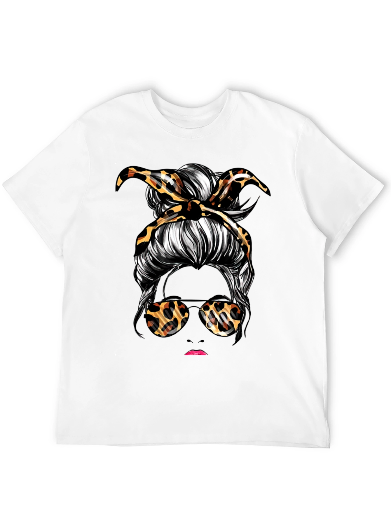 Messy Bun Leopard Print T-Shirt