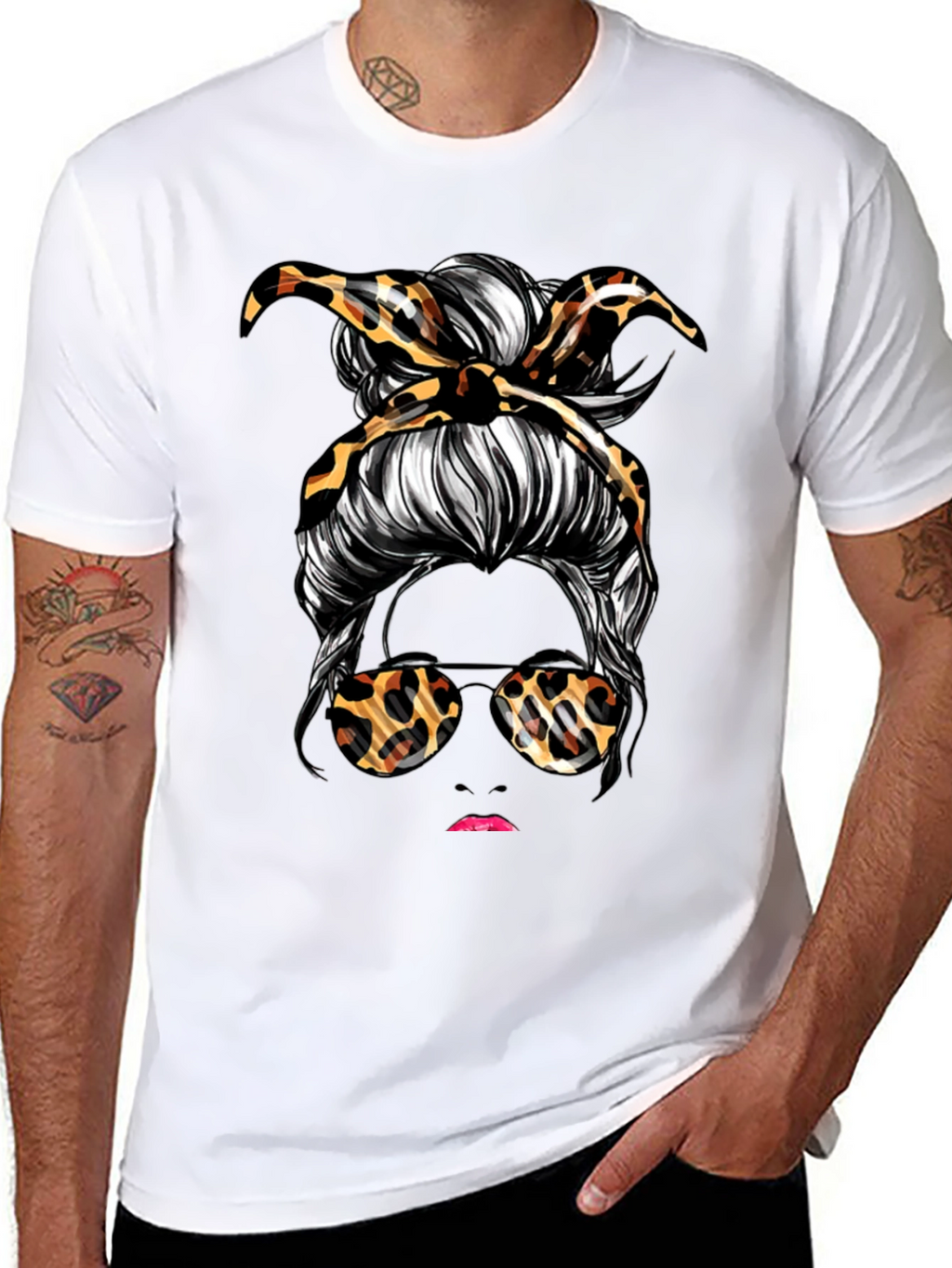 Messy Bun Leopard Print T-Shirt