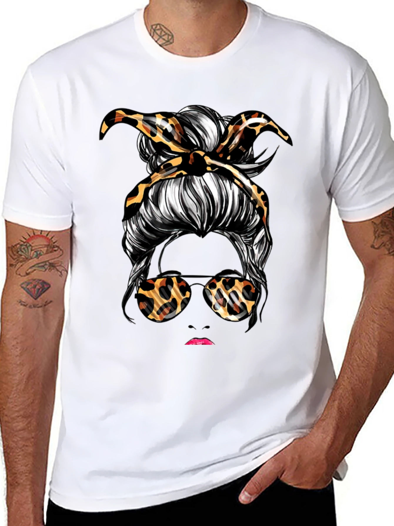 Messy Bun Leopard Print T-Shirt
