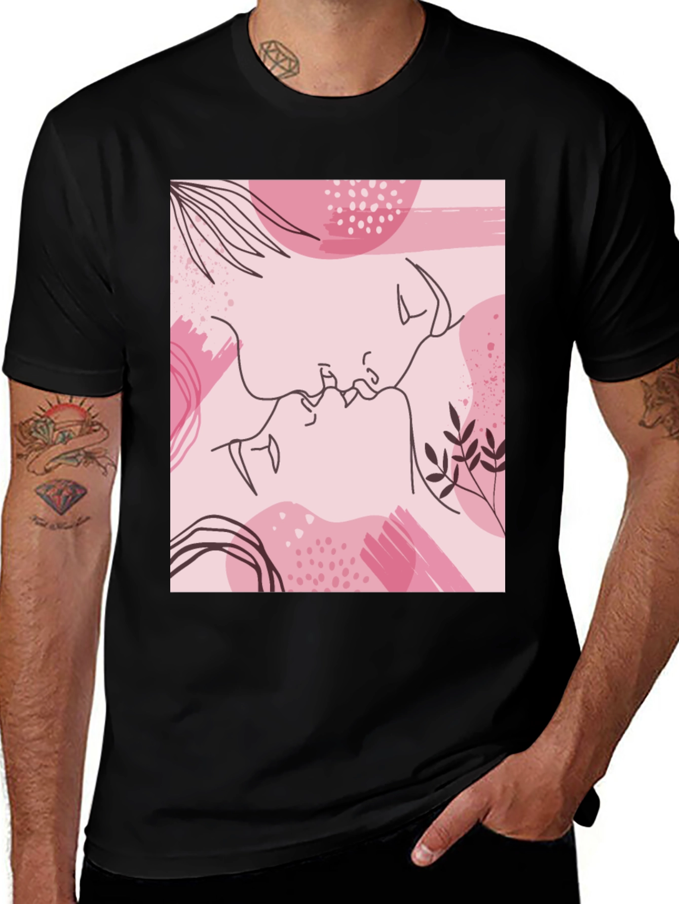 Abstract Kiss Graphic Tee - Stylish Unisex Black T-Shirt
