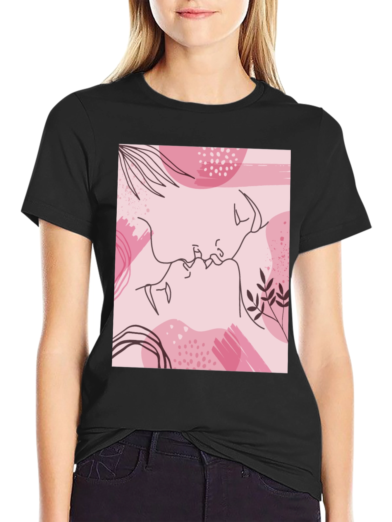 Abstract Kiss Graphic Tee - Stylish Unisex Black T-Shirt