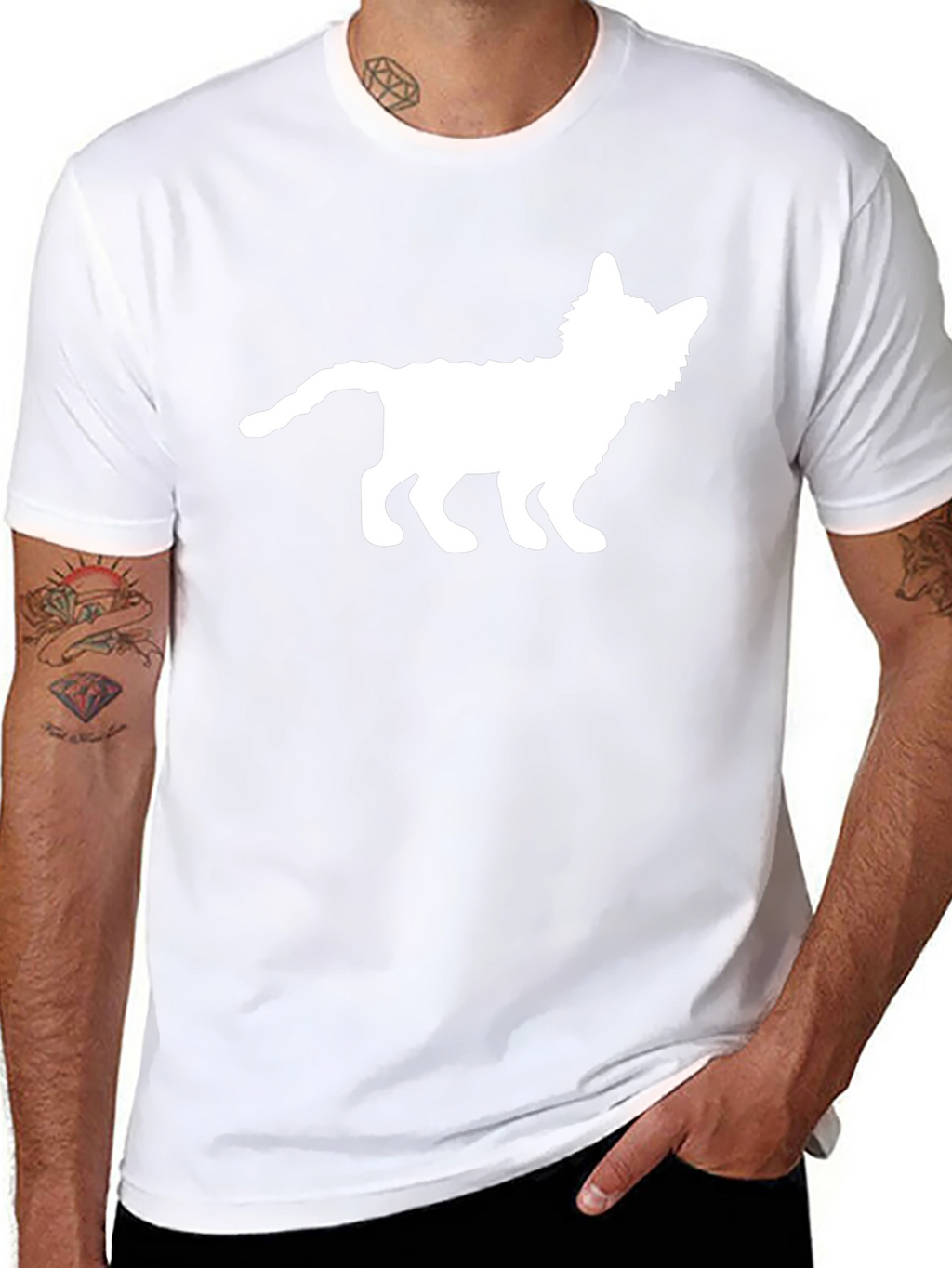 Cat Silhouette Graphic Tee - Black Cotton T-Shirt