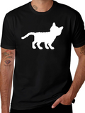 Cat Silhouette Graphic Tee - Black Cotton T-Shirt