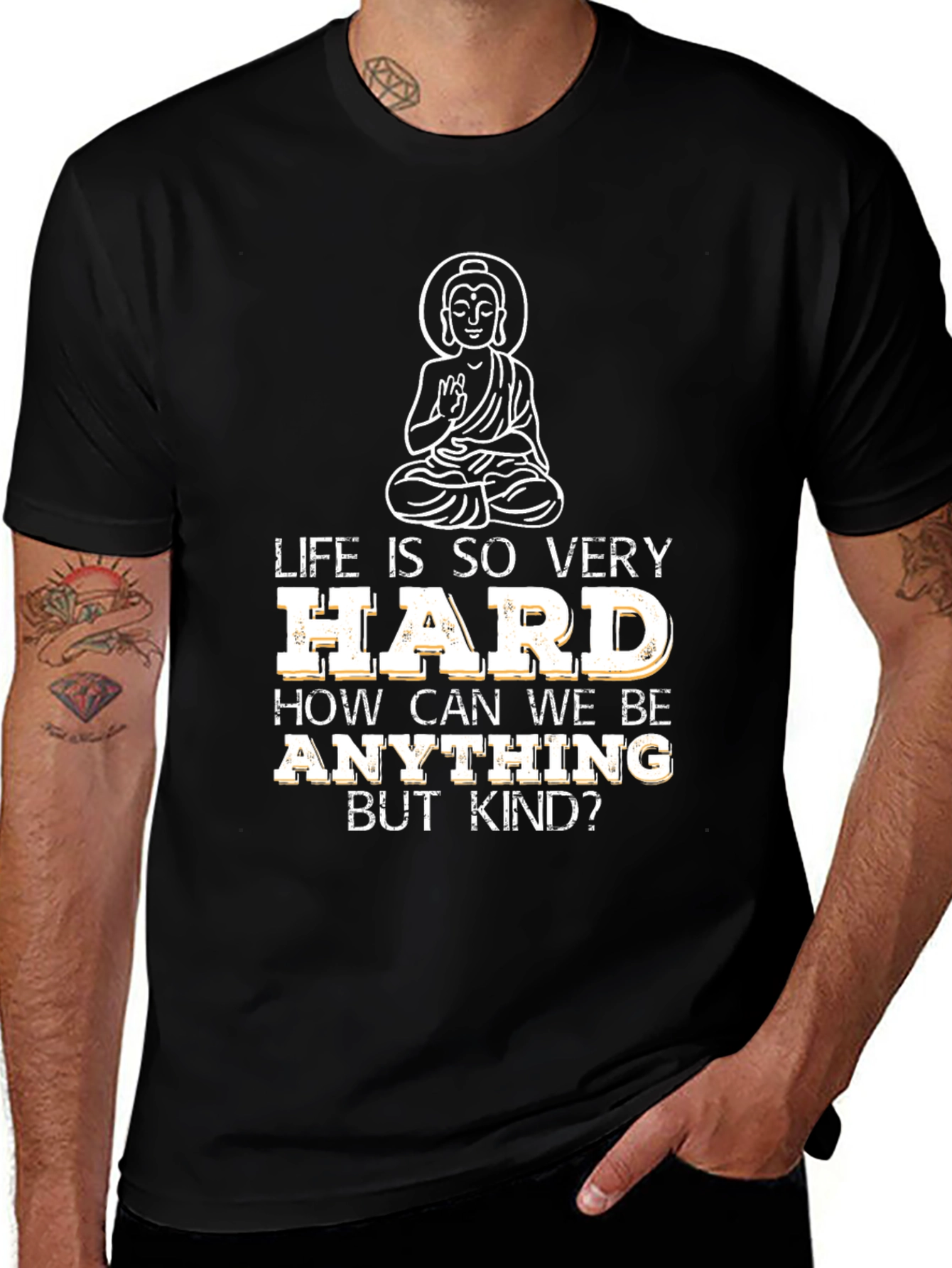 Life Is Hard Buddha Graphic T-Shirt - Black