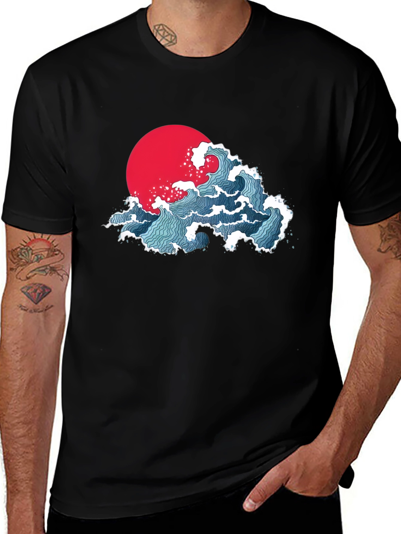 Japanese Wave Graphic T-Shirt - Black