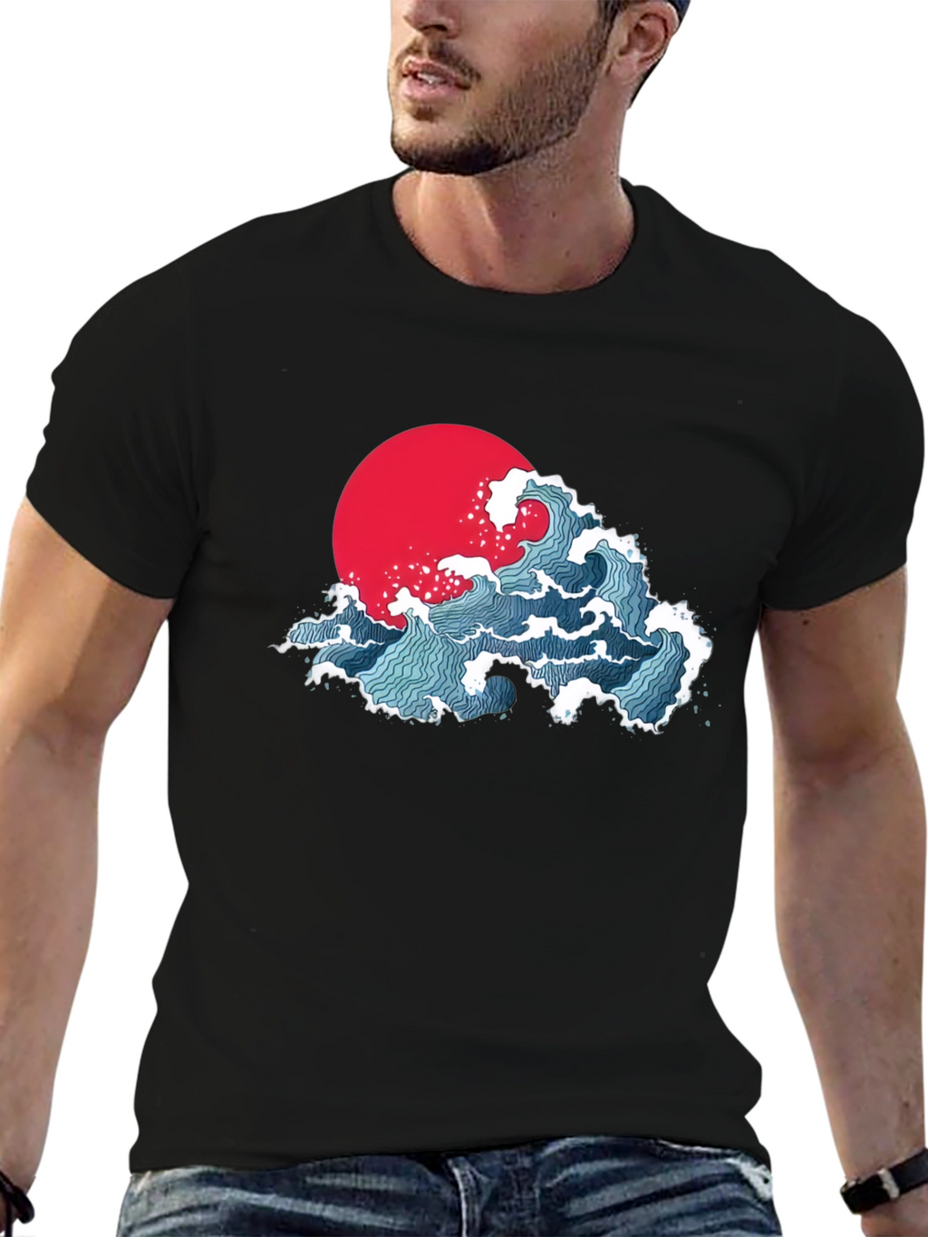Japanese Wave Graphic T-Shirt - Black