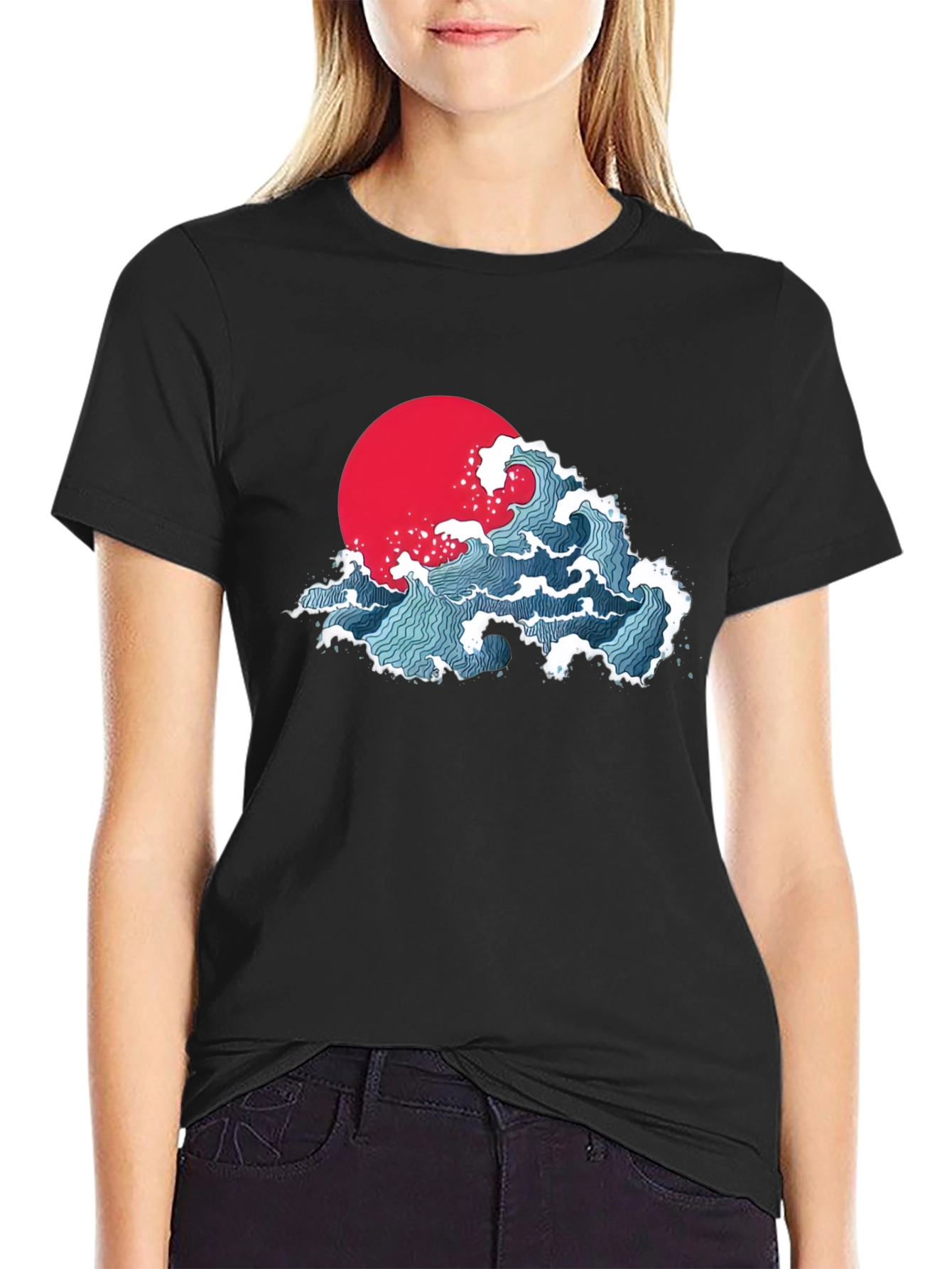 Japanese Wave Graphic T-Shirt - Black