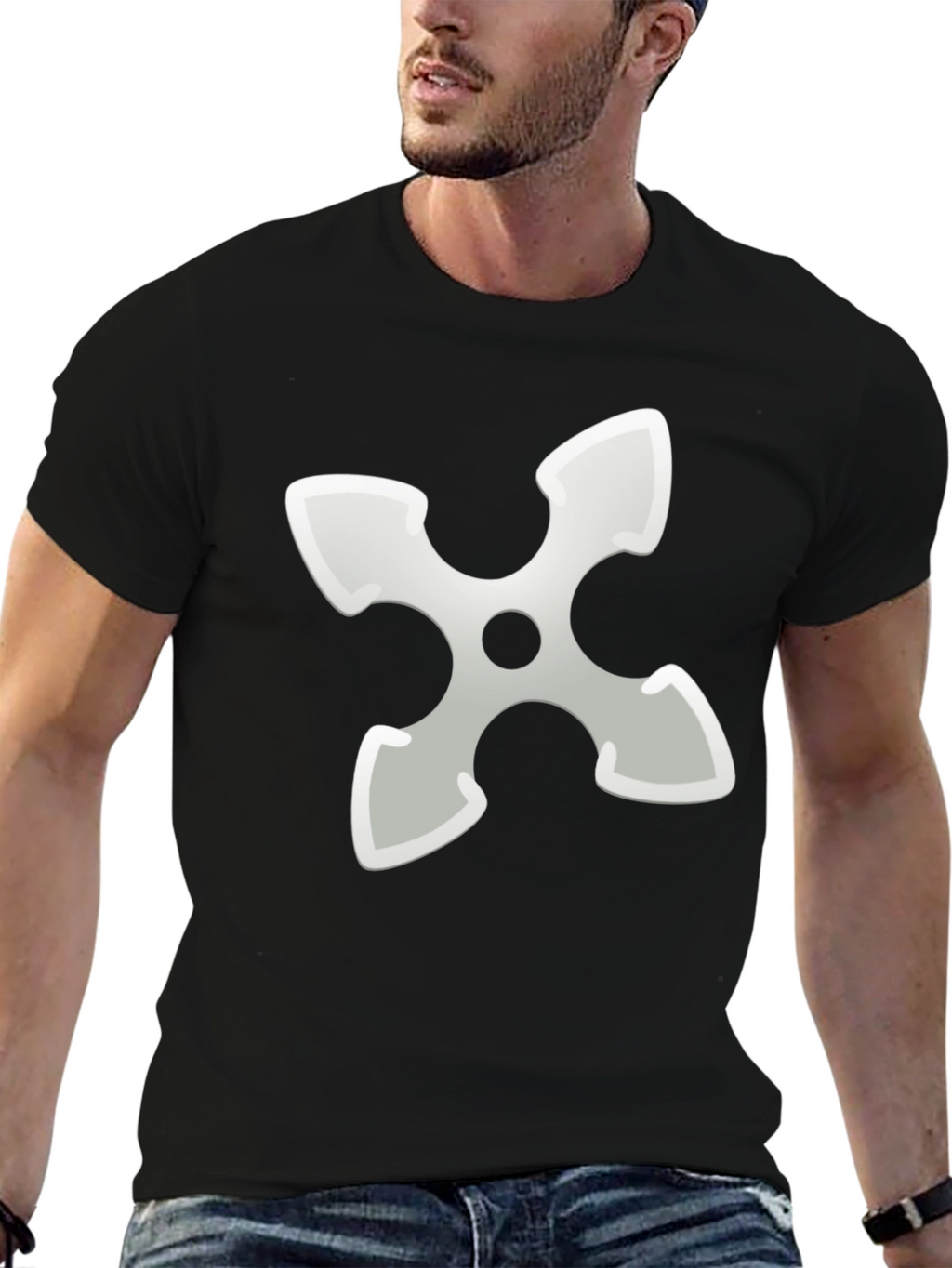 Ninja Star Graphic Tee - Black Cotton Blend T-Shirt