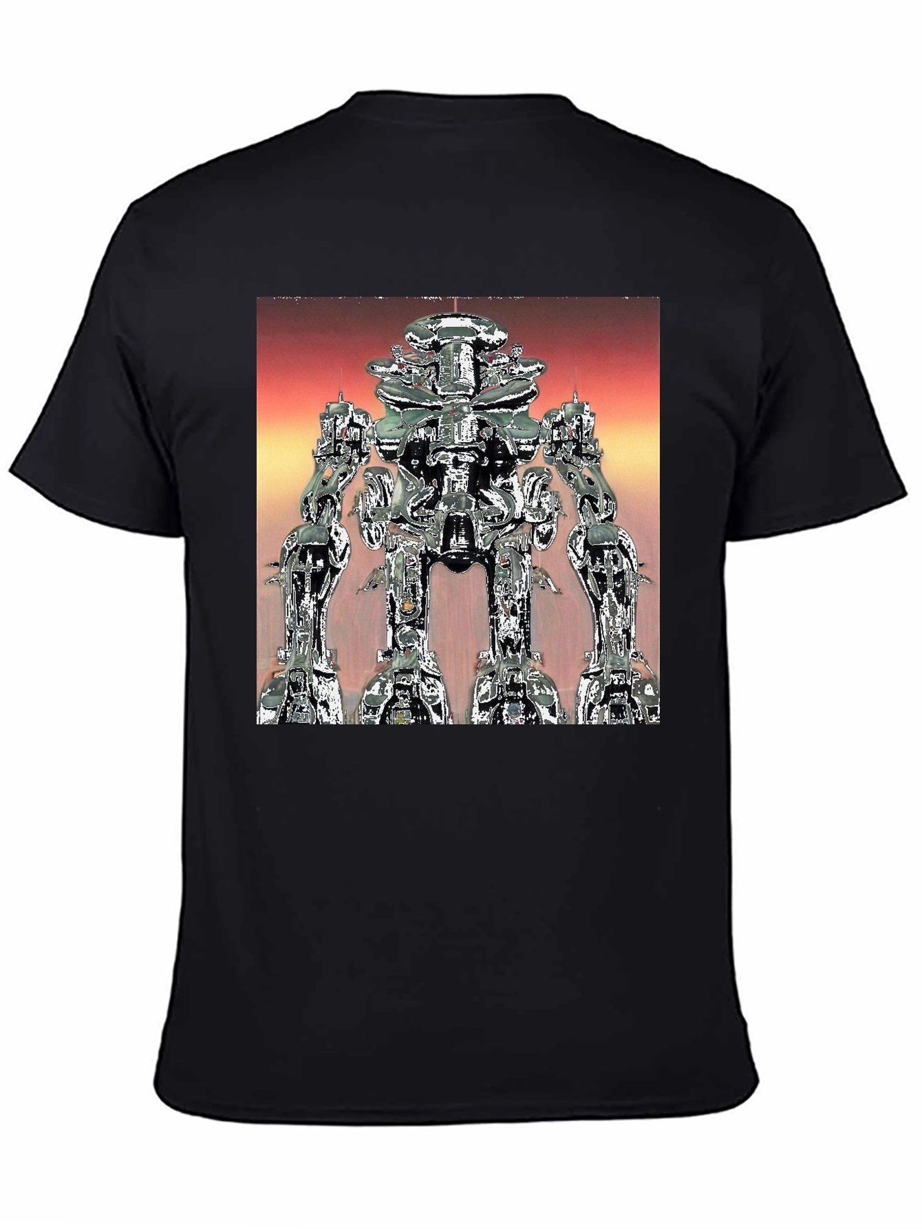 Futuristic Robot Graphic Tee - Black Cotton T-Shirt