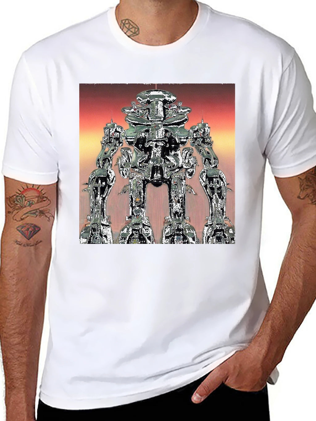 Futuristic Robot Graphic Tee - Black Cotton T-Shirt