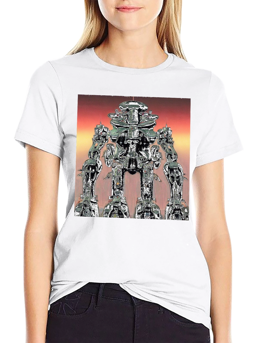 Futuristic Robot Graphic Tee - Black Cotton T-Shirt