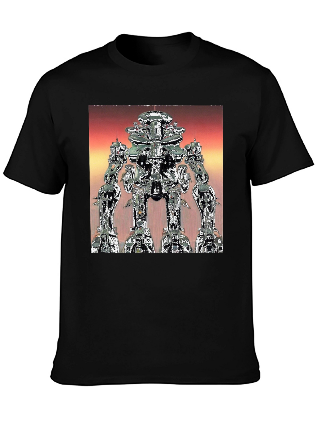 Futuristic Robot Graphic Tee - Black Cotton T-Shirt