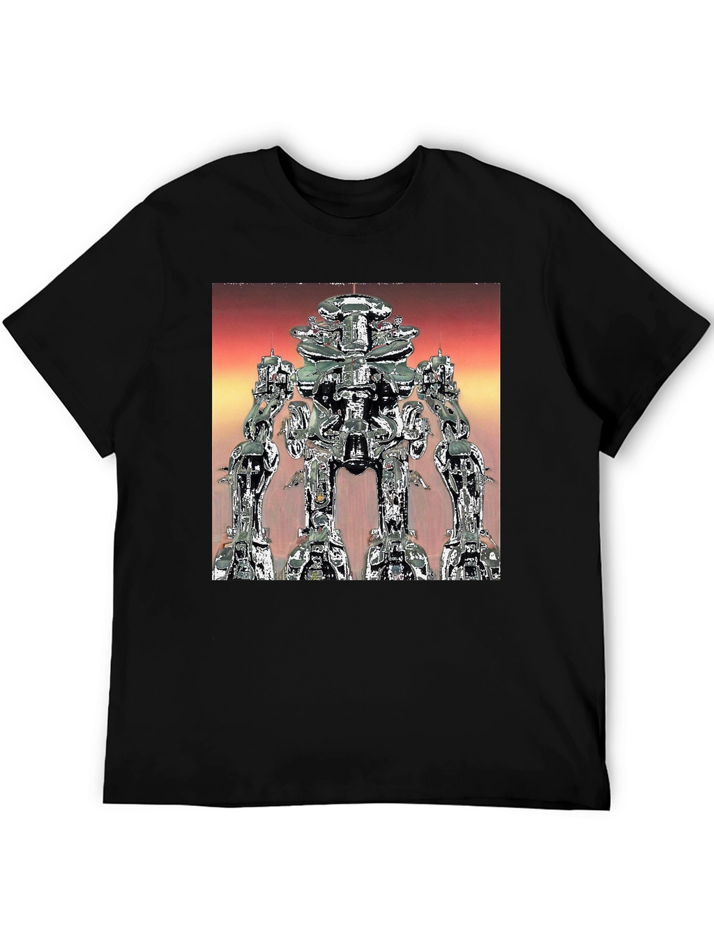 Futuristic Robot Graphic Tee - Black Cotton T-Shirt