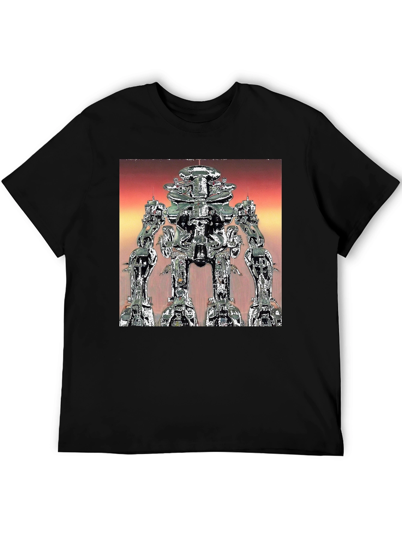 Futuristic Robot Graphic Tee - Black Cotton T-Shirt