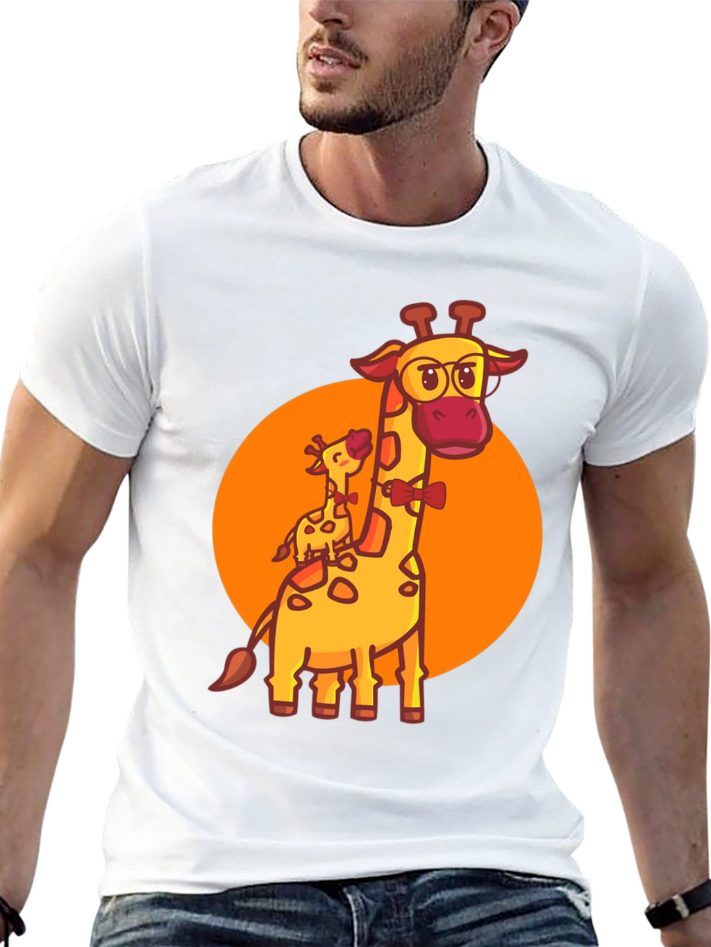 Giraffe Family Graphic Tee - Black Crew Neck